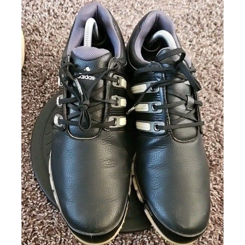 Adidas Tour360 Black Leather Spiked Golf Shoes Stability Comfort Traction 10
